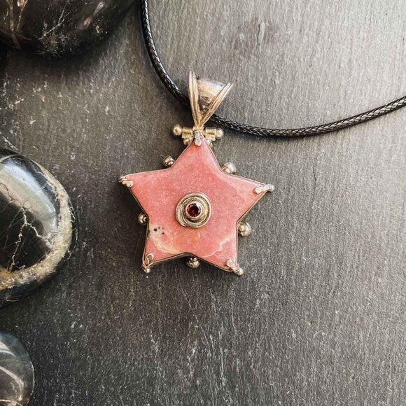 Sterling Silver Rhodonite and Garnet Star Necklace - Picture 6 of 7